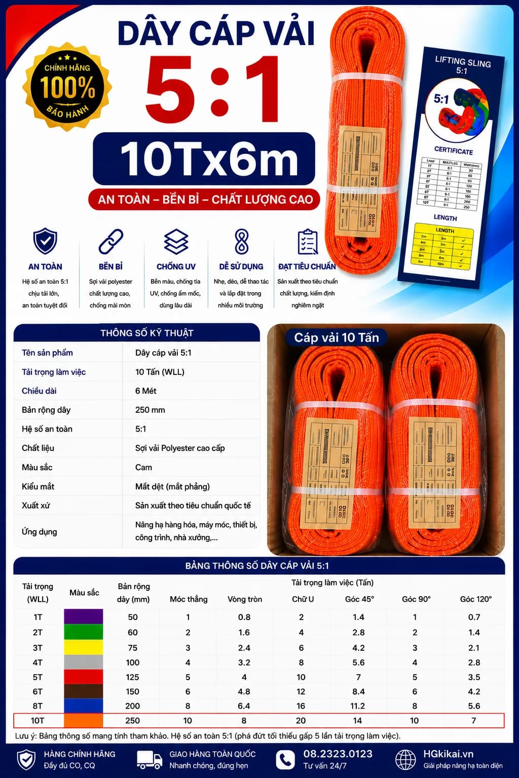 Dây cáp vải 5:1 10Tx6m