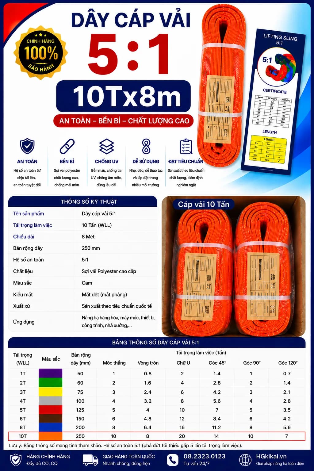 Dây cáp vải 5:1 10Tx8m