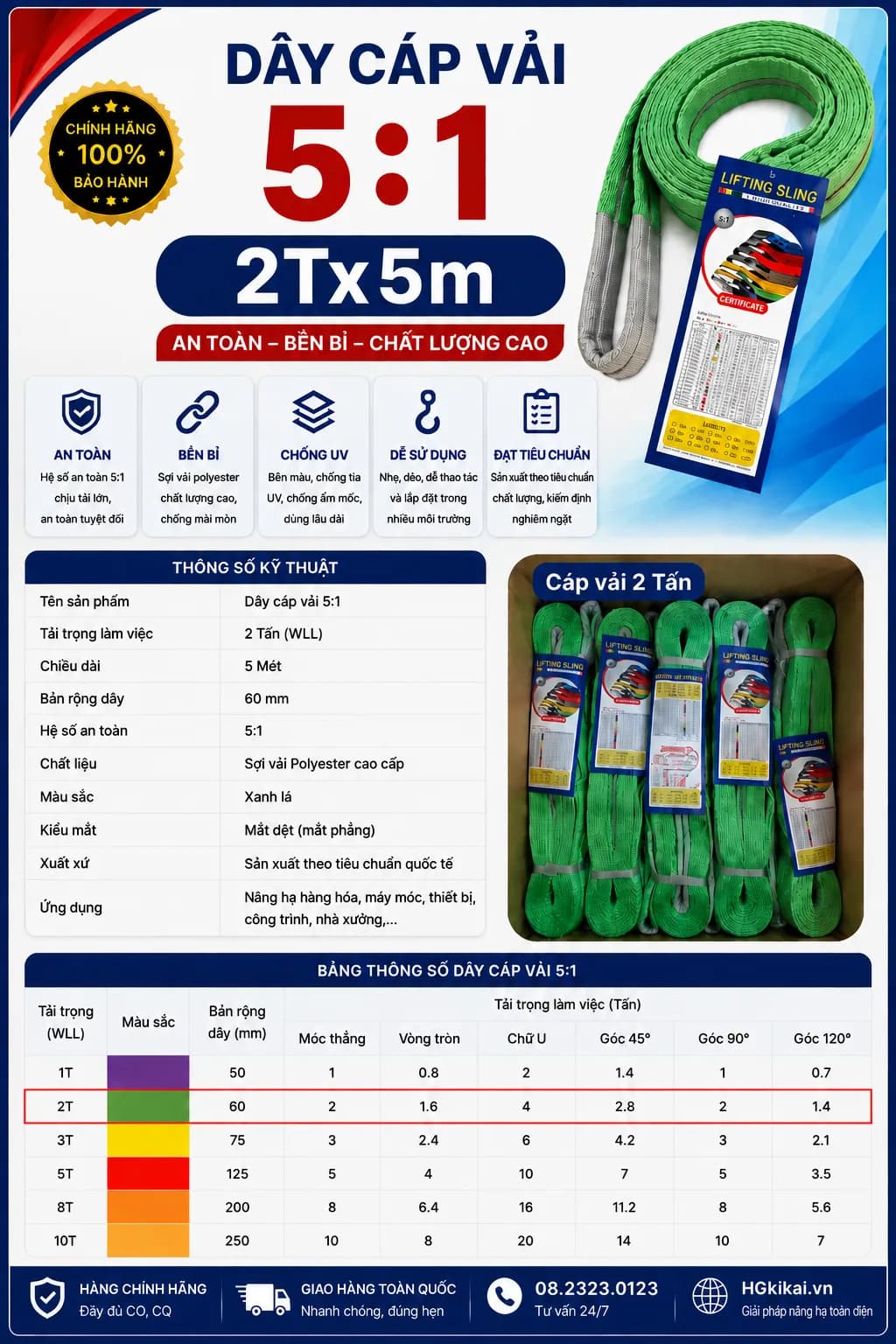 Dây cáp vải 5:1 2Tx5m