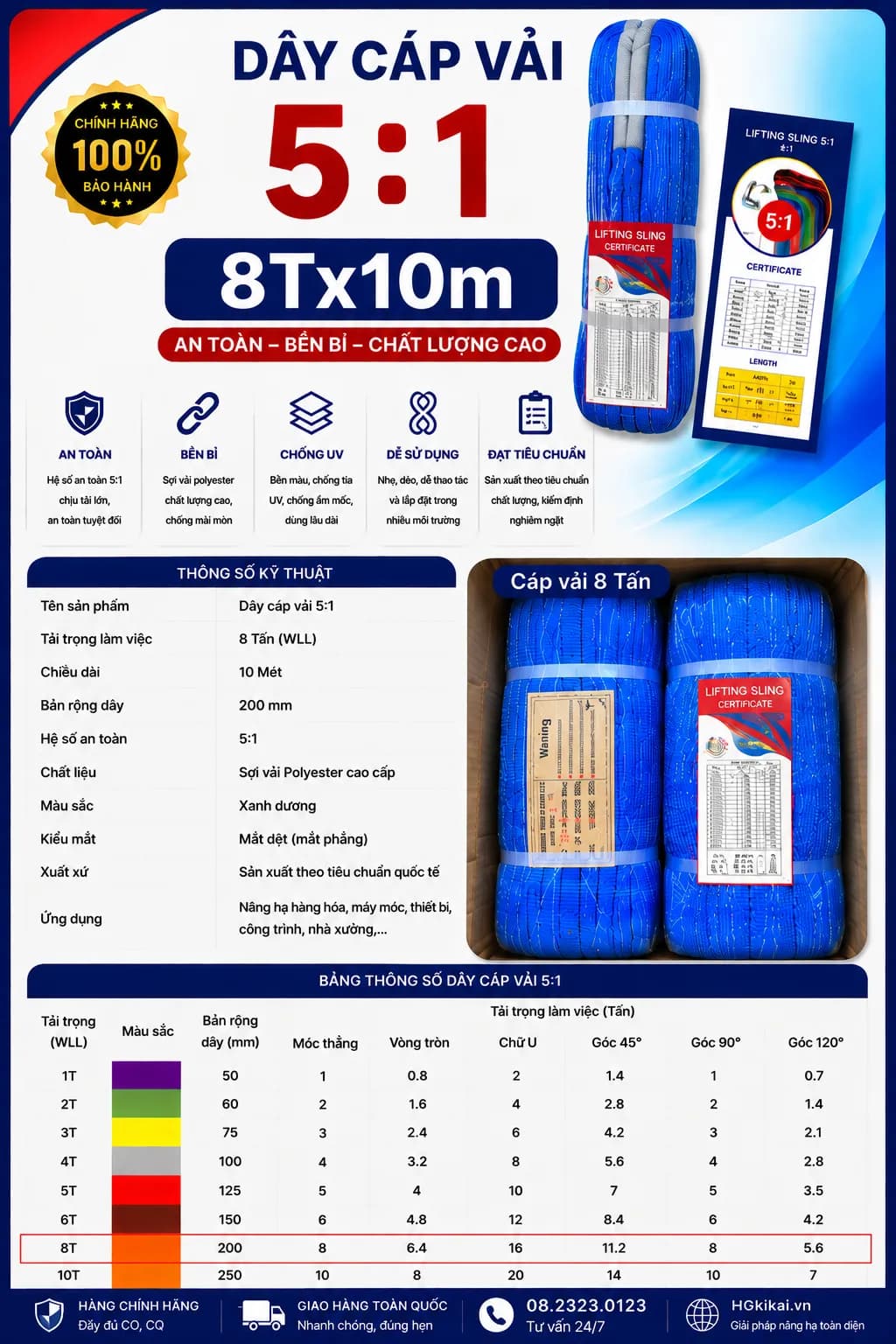 Dây cáp vải 5:1 8Tx10m