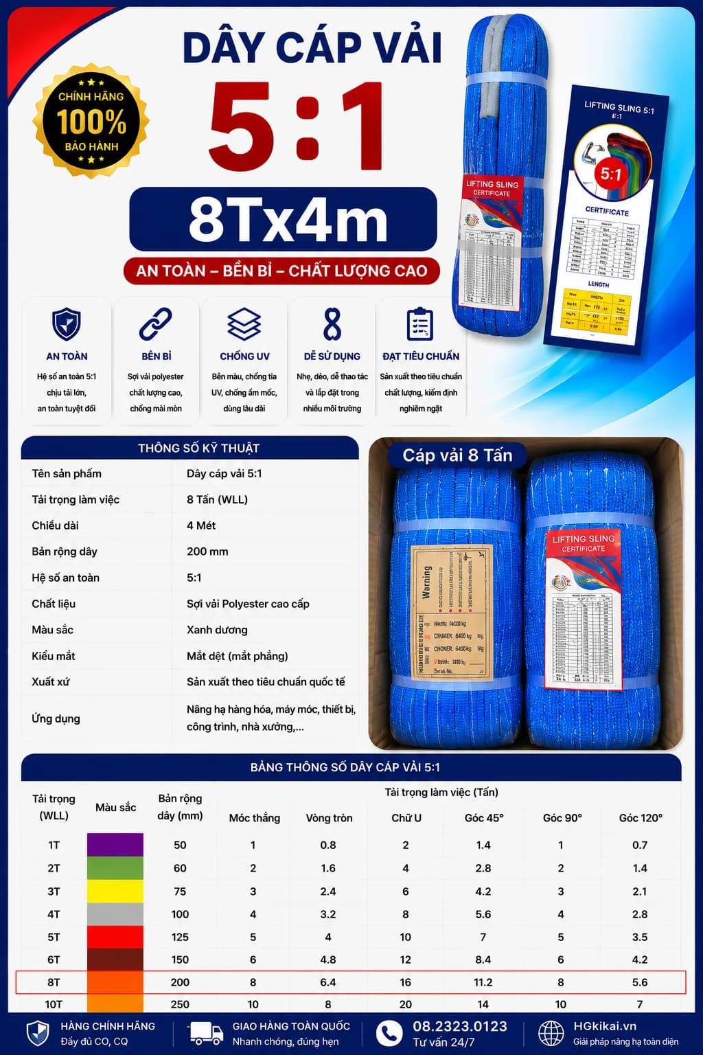 Dây cáp vải 5:1 8Tx4m