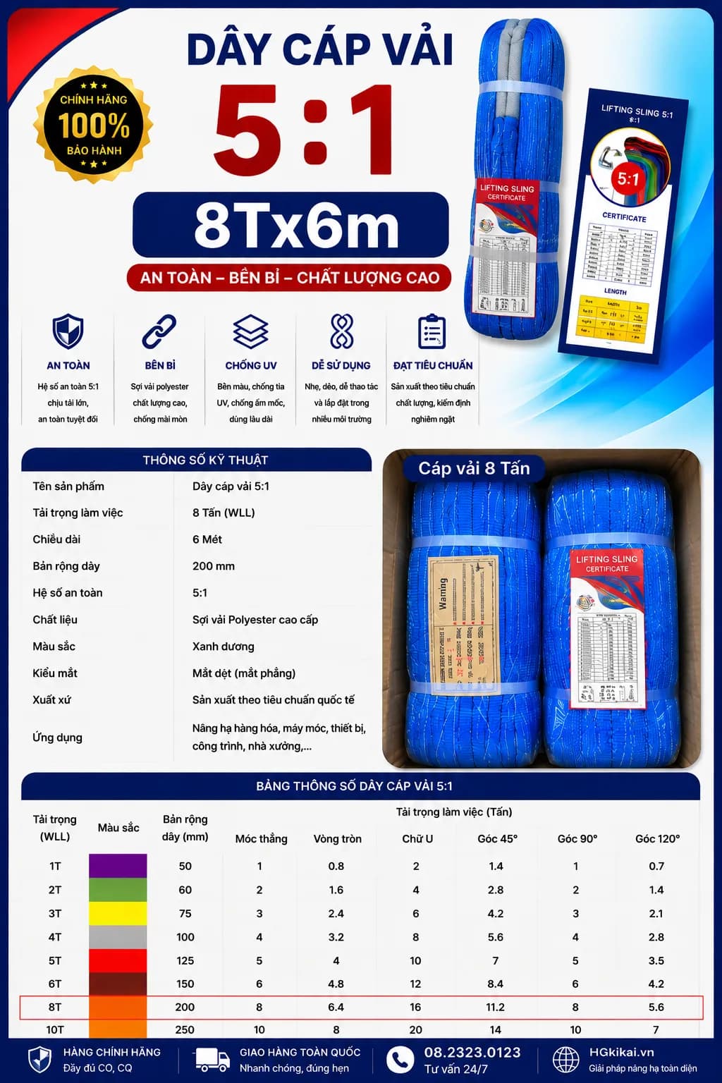 Dây cáp vải 5:1 8Tx6m