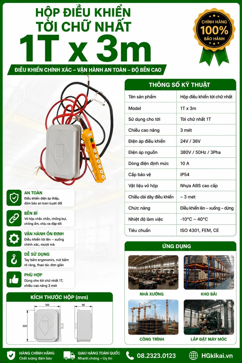 Hộp điều khiển tời chữ nhất 1Tx3m