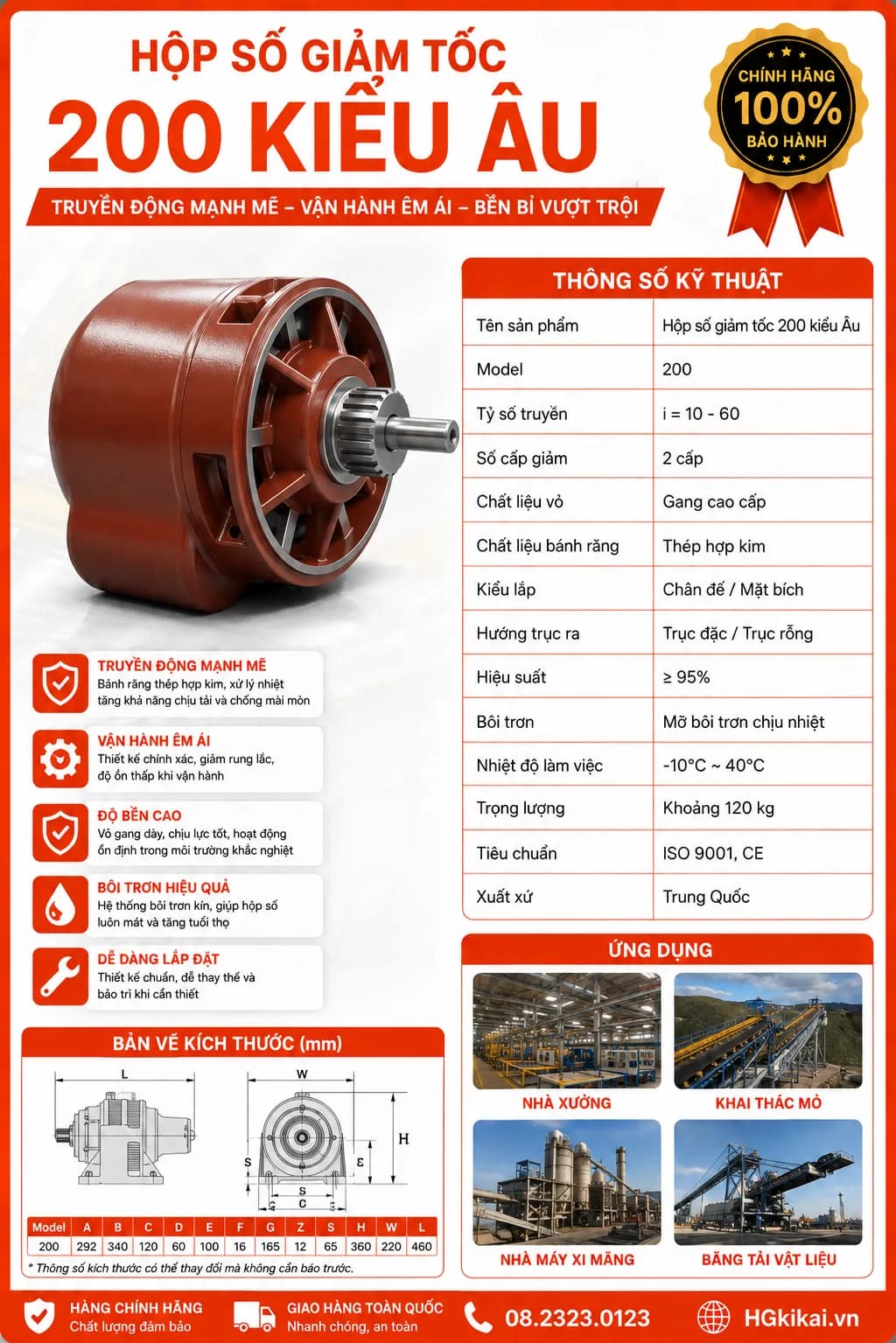 Hộp số giảm tốc 200 kiểu Âu