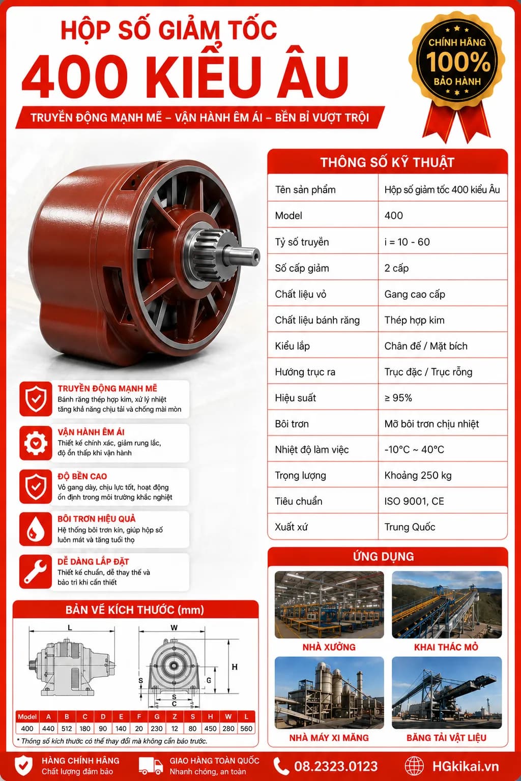 Hộp số giảm tốc 400 kiểu Âu