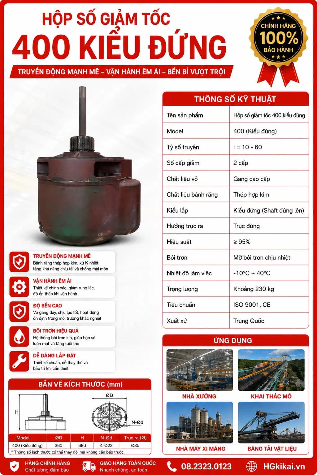 Hộp số giảm tốc 400 kiểu đứng