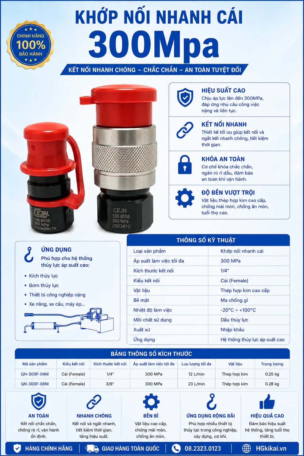 Khớp Nối Nhanh Thủy Lực Cái 300Mpa