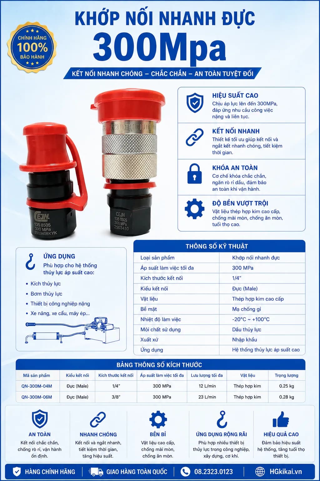 Khớp nối nhanh thủy lực đực 300Mpa