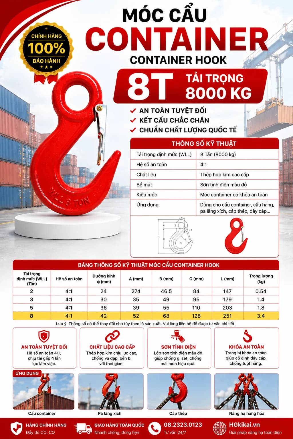 Móc cẩu container 8T
