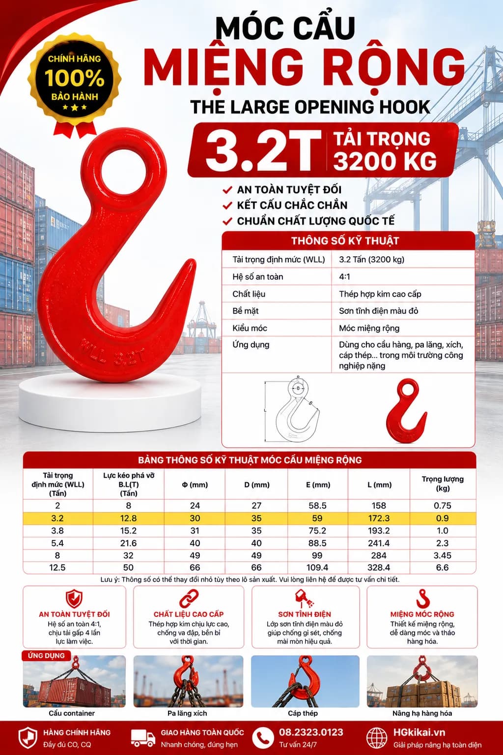 Móc cẩu miệng rộng 3.2T