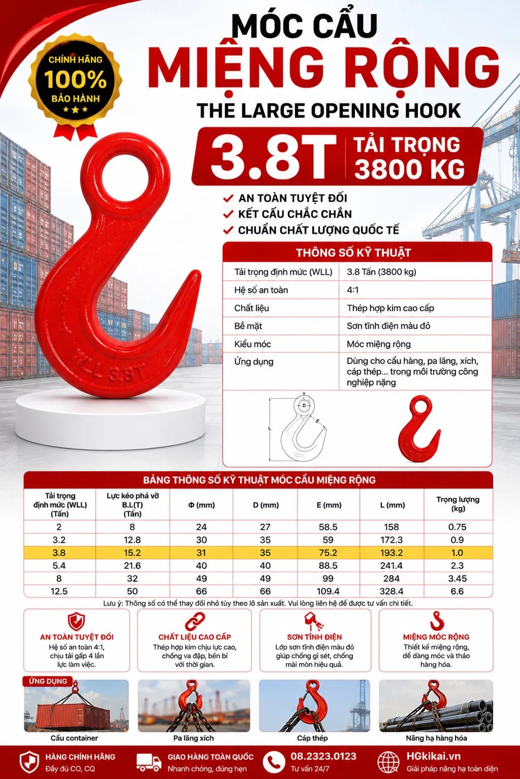 Móc cẩu miệng rộng 3.8T