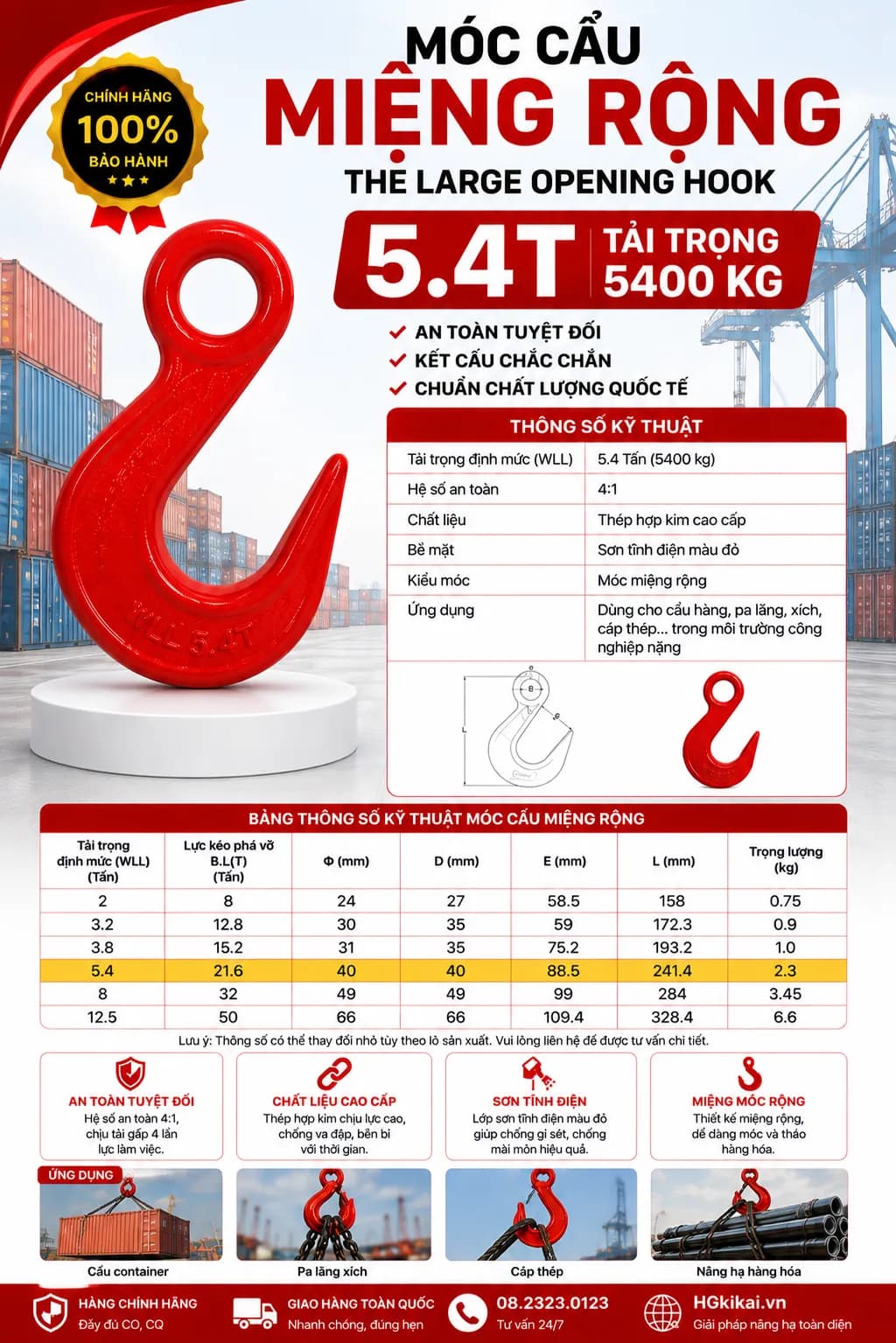 Móc cẩu miệng rộng 5.4T