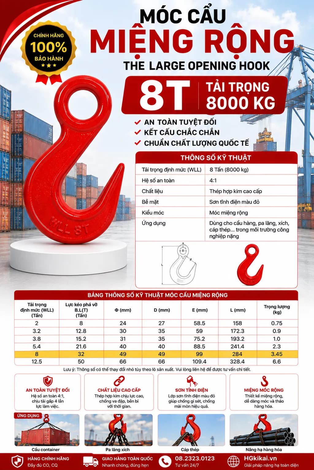 Móc cẩu miệng rộng 8T
