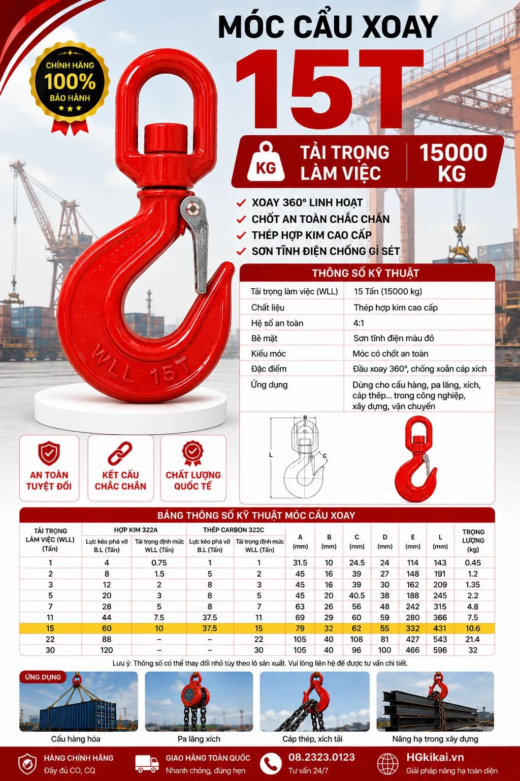 Móc cẩu xoay 15T