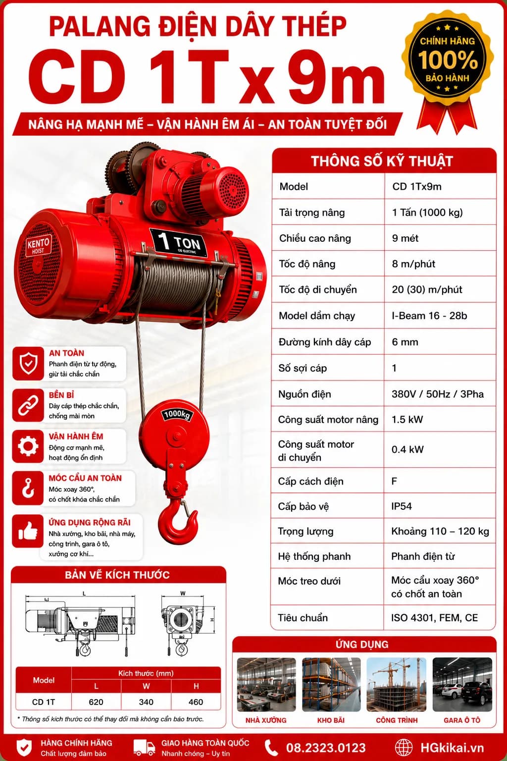 Palang điện CD 1Tx9m