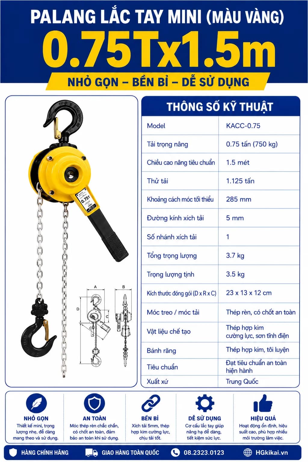 Palang lắc tay mini (màu vàng) 0.75Tx1.5m
