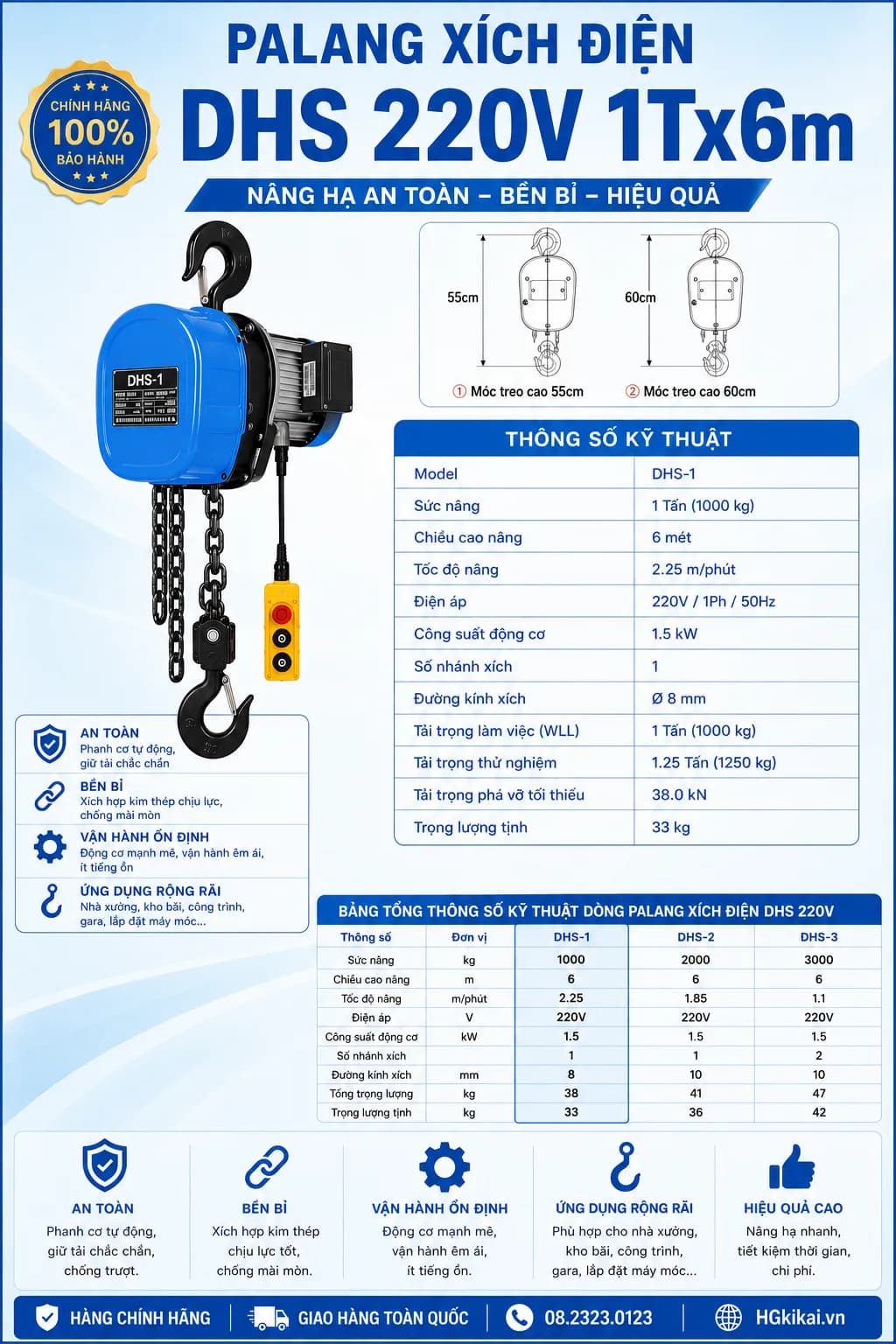 Palang xích điện DHS 220V 1Tx6m