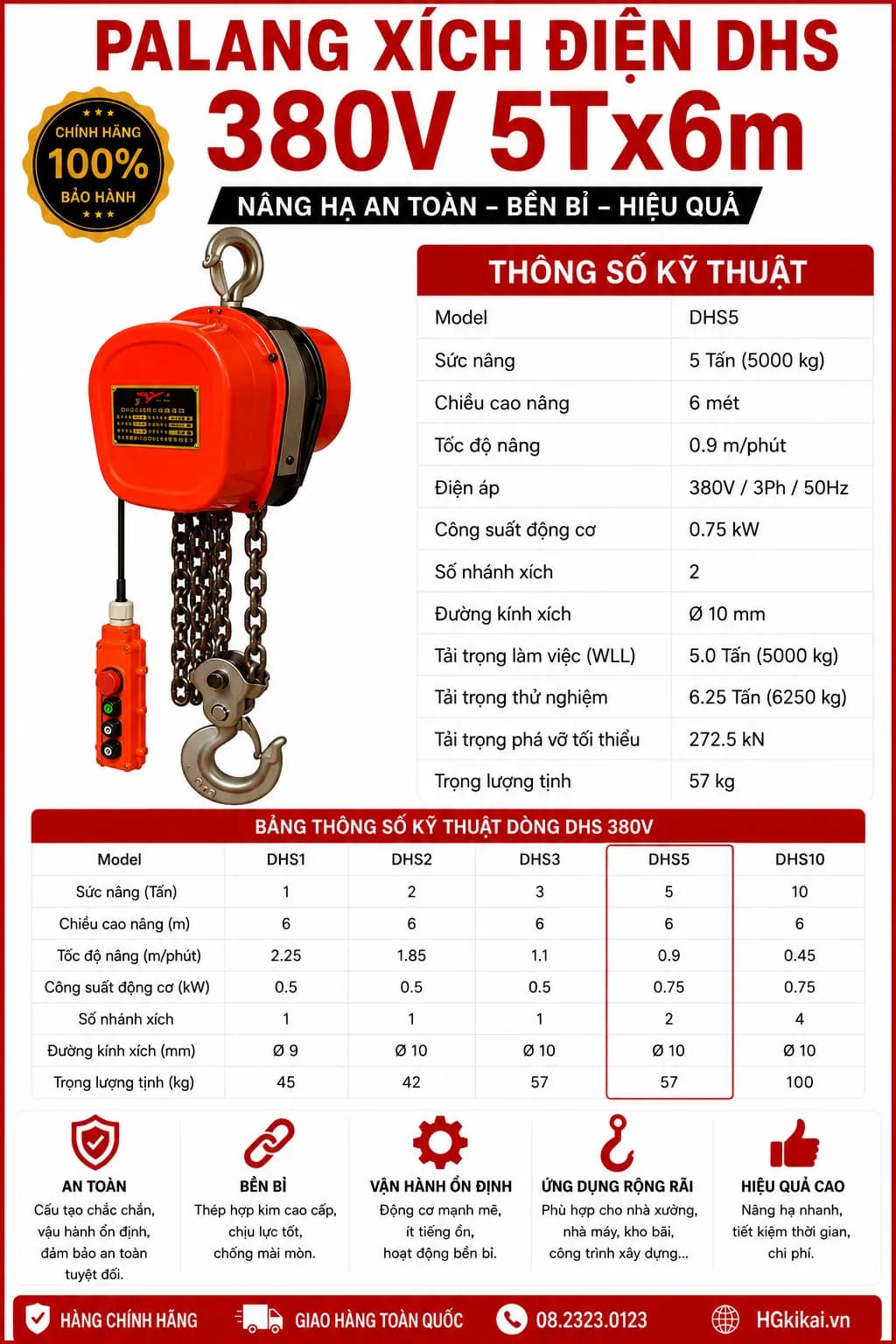 Palang xích điện DHS 380V 5Tx6m