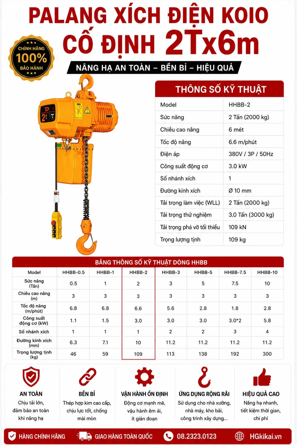Palang xích điện KOIO cố định 2Tx6m