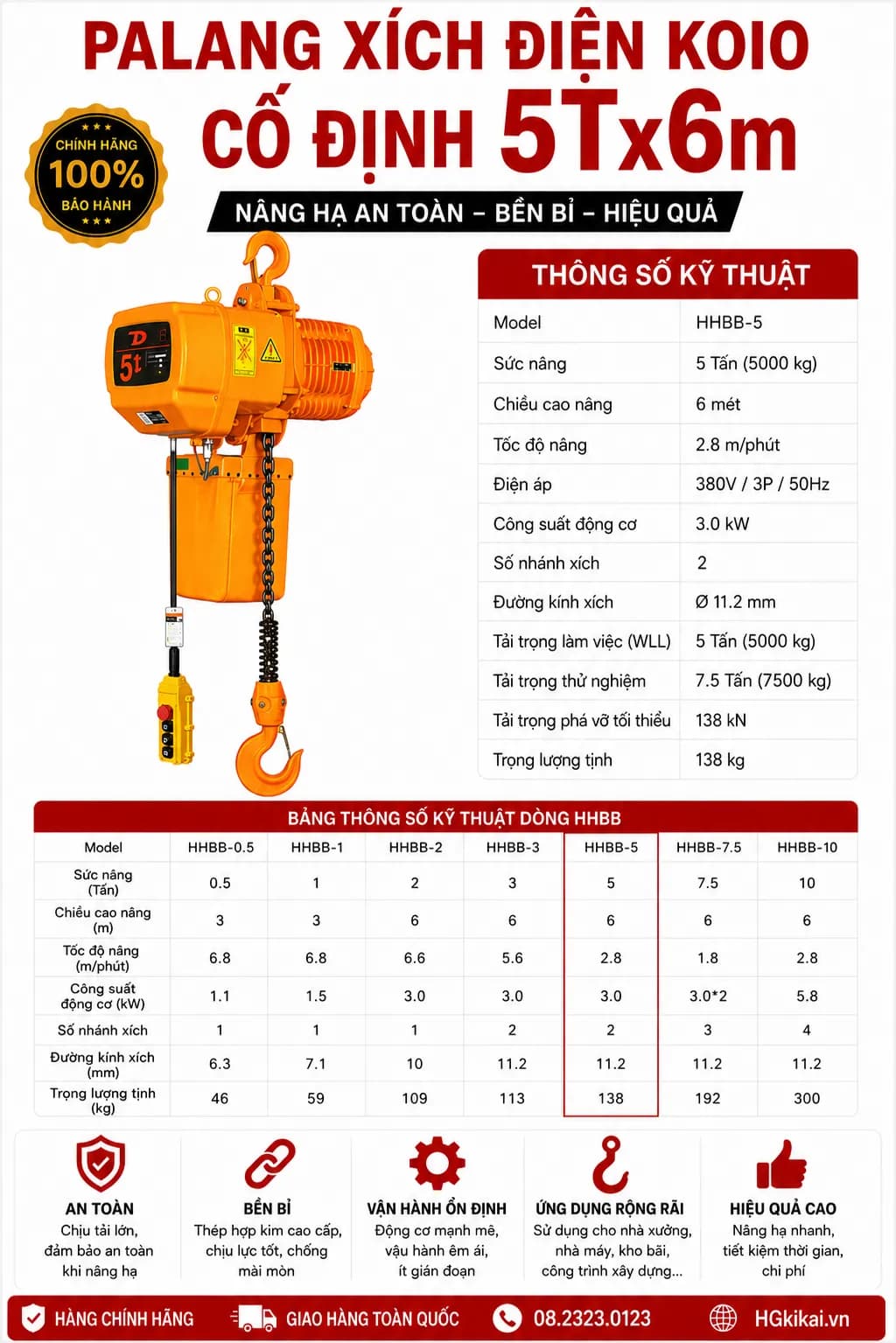 Palang xích điện KOIO cố định 5Tx6m