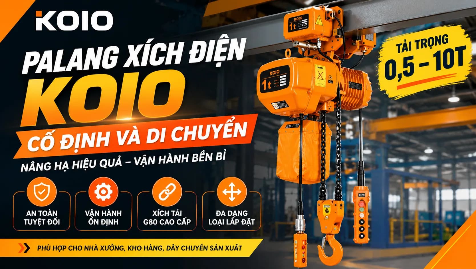 Palang xích điện KOIO cố định và di chuyển