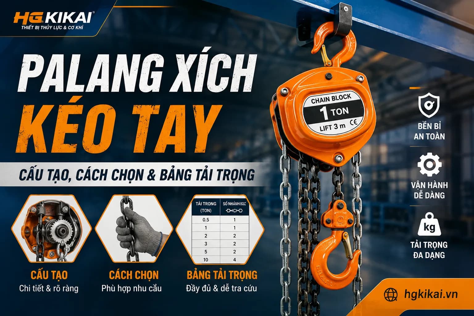 Palang Xích Kéo Tay: Cấu Tạo, Cách Chọn & Bảng Tải Trọng