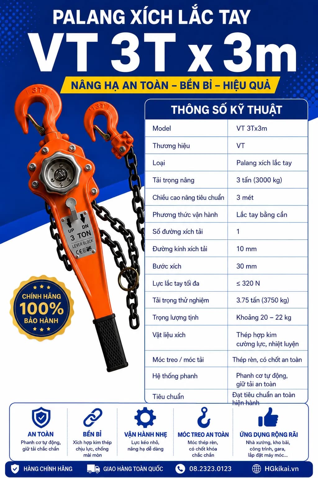 Palang xích lắc tay VT 3Tx3m