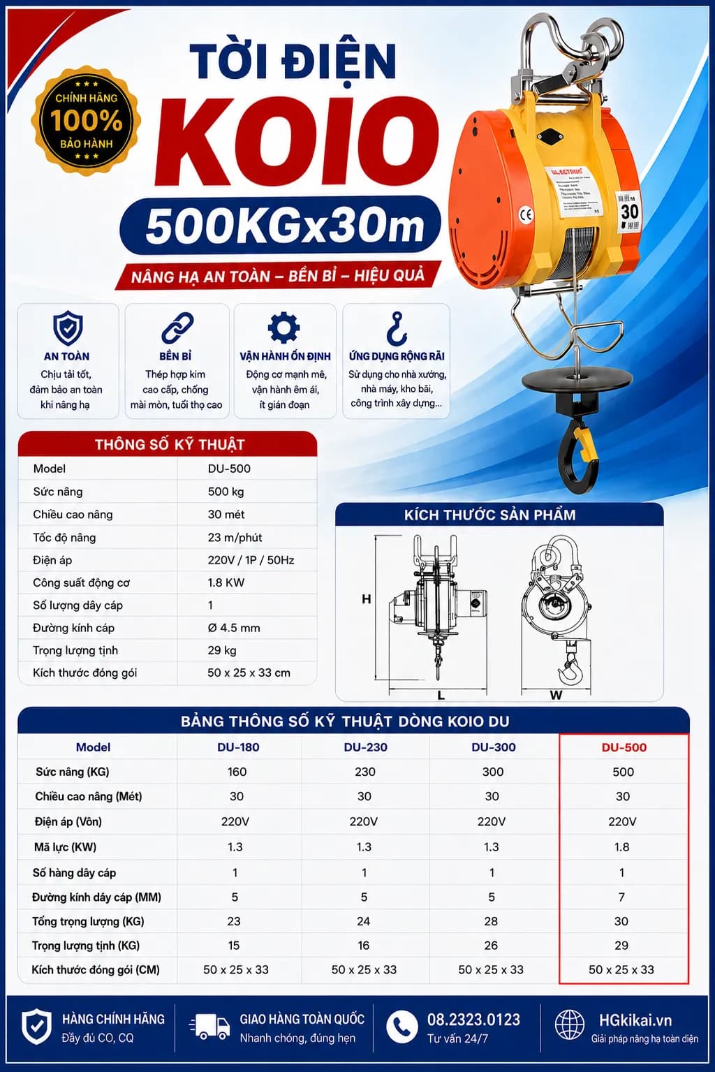 Tời điện KOIO 500kgx30m