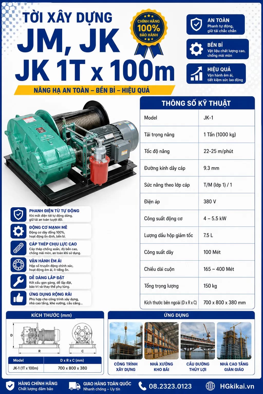 Tời xây dựng JM, JK JK 1Tx100m