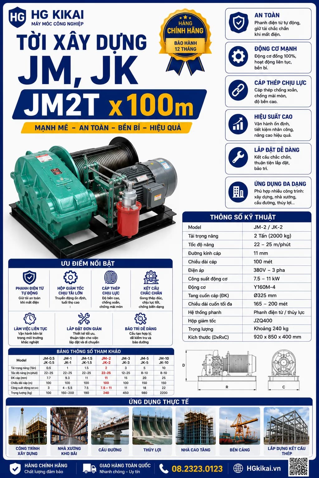 Tời xây dựng JM, JK JM 2Tx100m