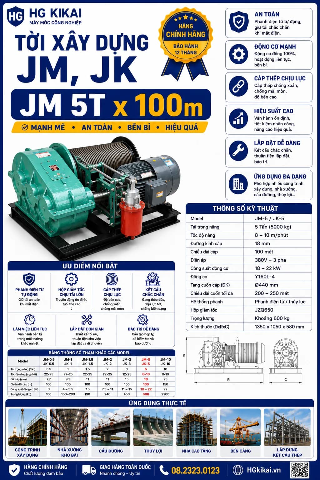 Tời xây dựng JM, JK JM 5T