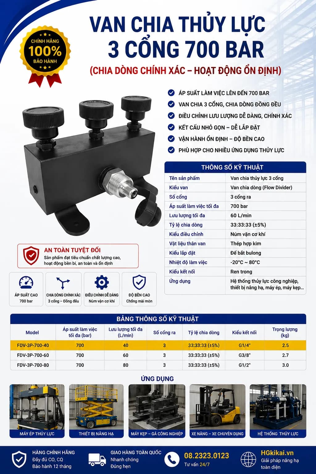 Van Chia Thủy Lực 3 Cổng 700 Bar